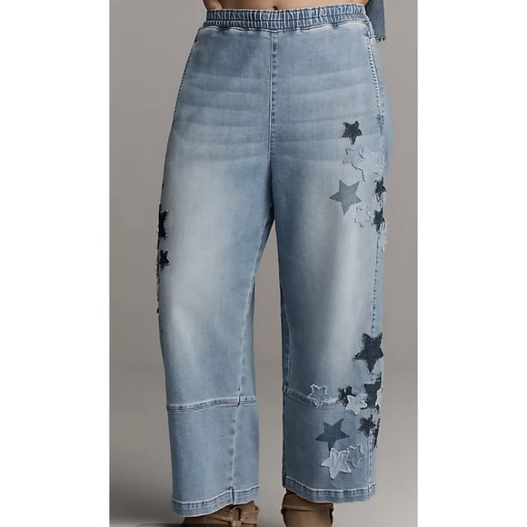 Pilcro Denim - Pilcro Izzie Relaxed Pull-On Barrel Jeans With Stars - Anthropologie Size Medium